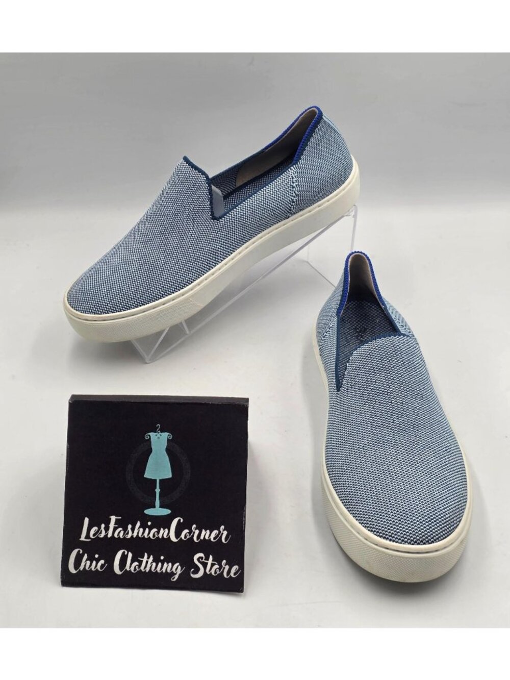 Rothy's Women's Blue White The Original Slip On  Anchor Sneaker Size 7.5 3916